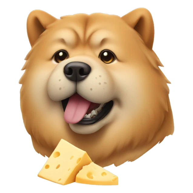 chow chow dog eating cheese sticker