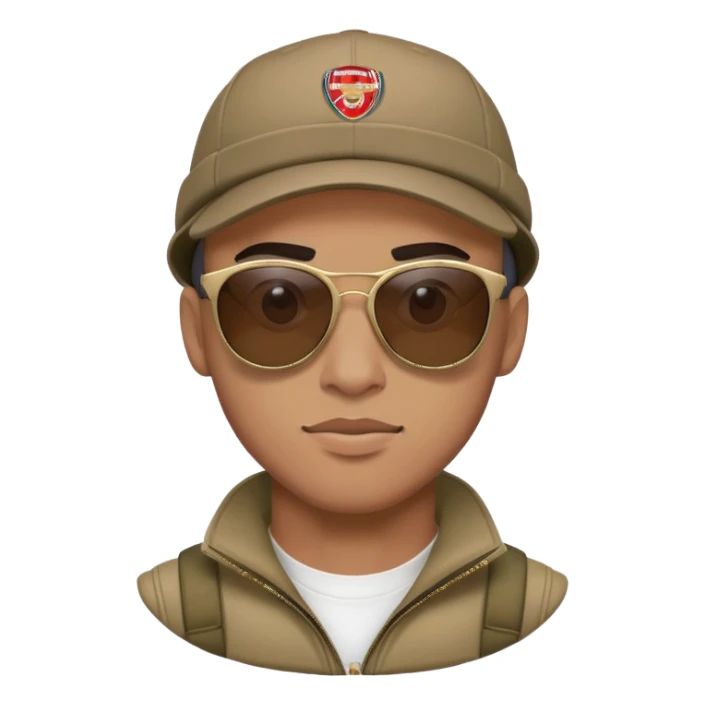 dude name hakim use sunglasses with arsenal cap sticker