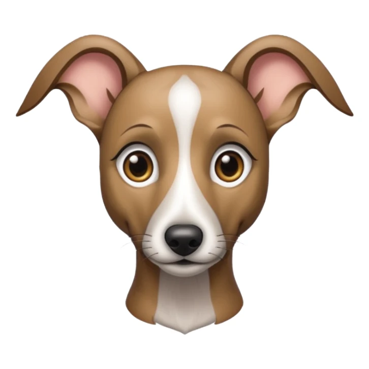 Create a brindle whippet emoji with long Dobby looking ears  sticker
