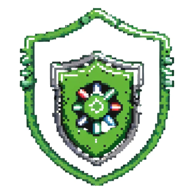 green magical code shield with gear and coding tools sticker