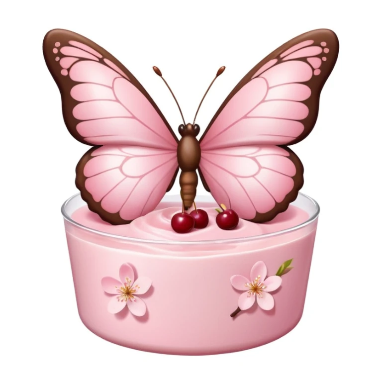 sakura pudding shaped like a butterfly with cherry blossom garnish sticker