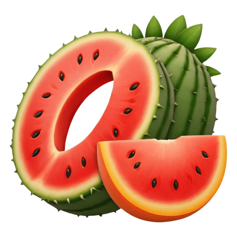 Stenocereus genus fruit without spikes, red, round, without top leafs instead something like a cantaloupe red mark where the fruit was cut sticker