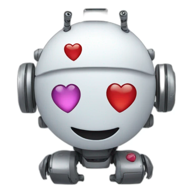 smiling robot with hearts around sticker