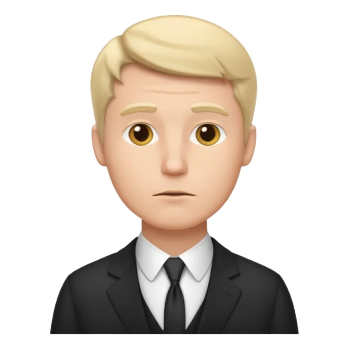 white man in formal suit in thought, showing something sticker