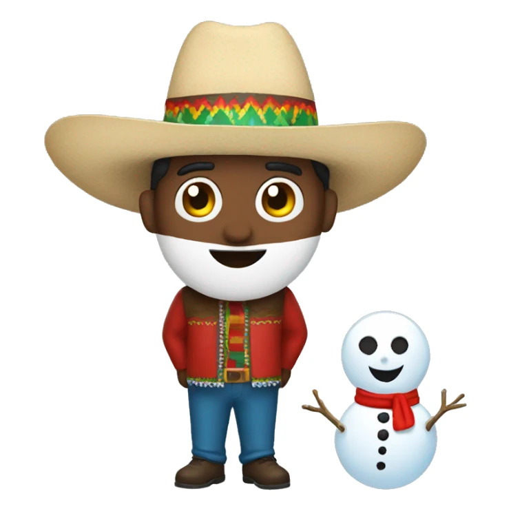 Mexican man next to a snowman sticker