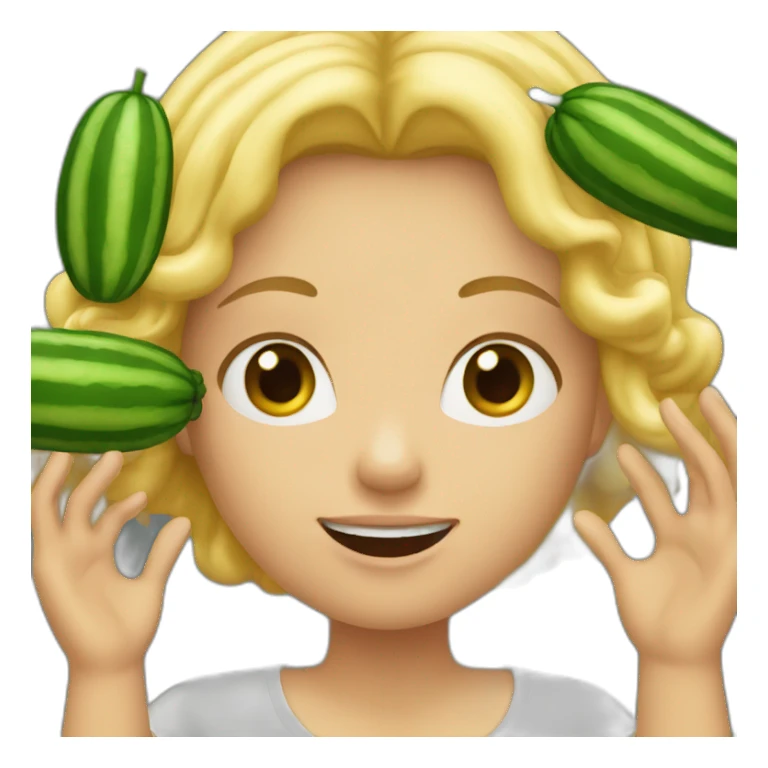 blond girl throwing a cucumbe sticker