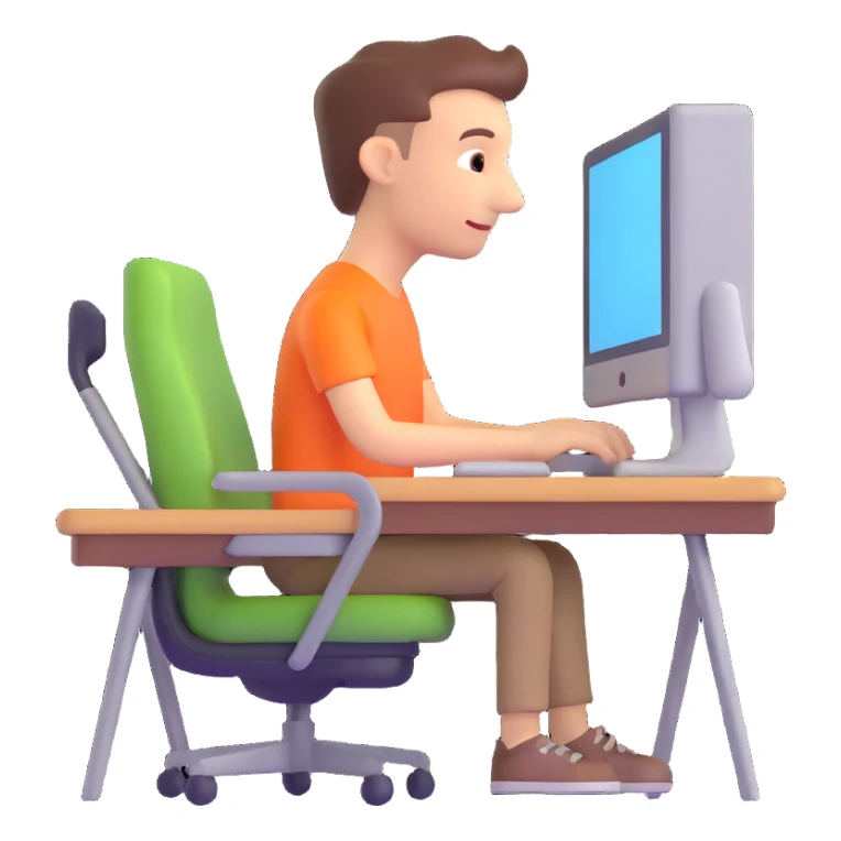 designer working at a computer, 3D emoji style sticker