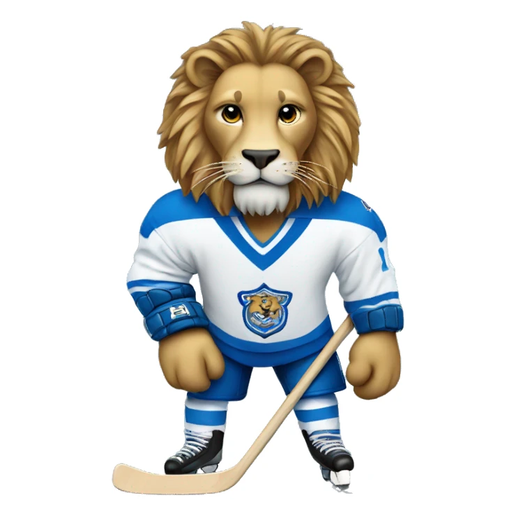 A lion in a hockey uniform in white and blue sticker