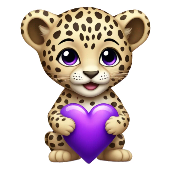 Baby leopard holding a purple heart  sticker
