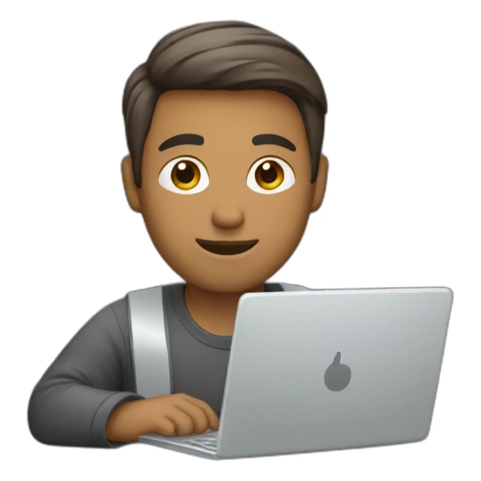 man working on laptop sticker