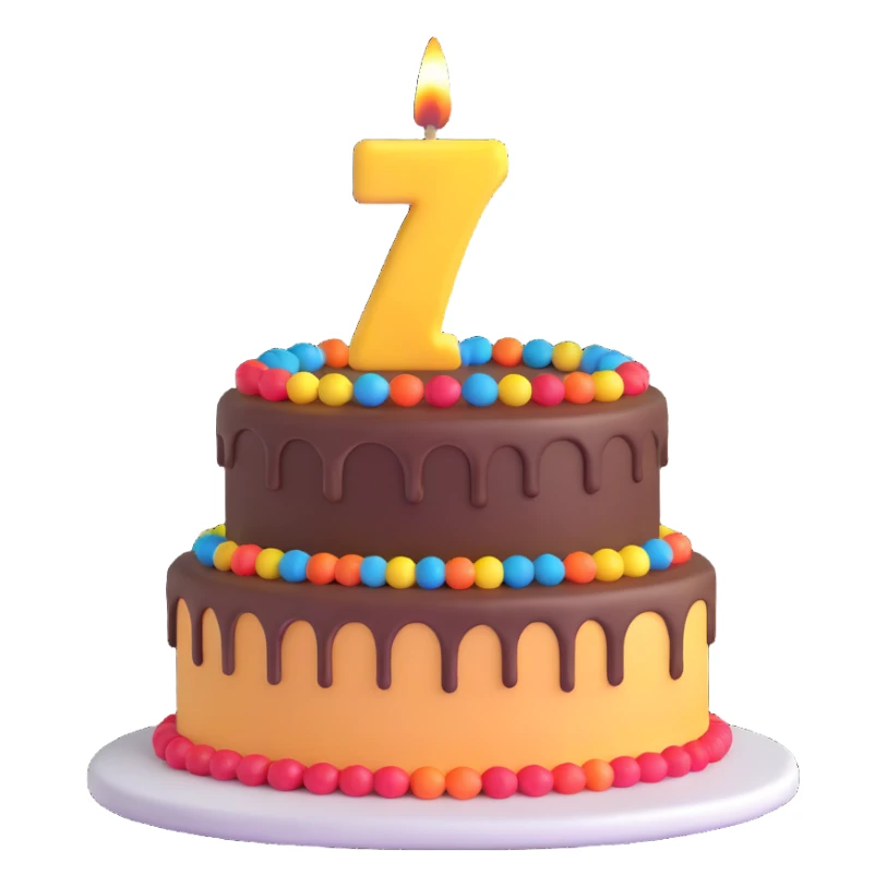 birthday cake with number 7 candle sticker