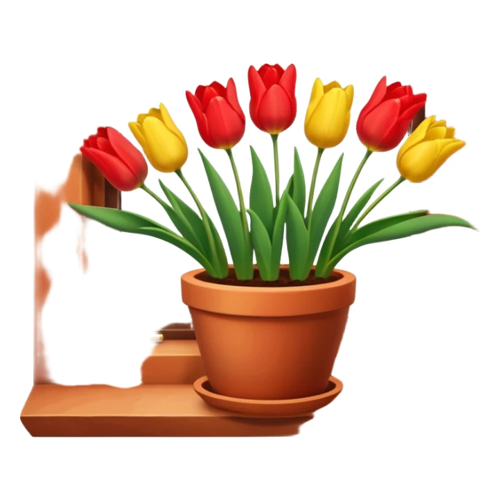 Clay pot with tulips on windowsill sticker