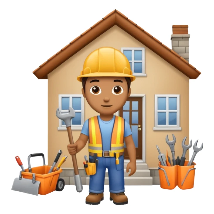 construction worker with tools in front of a house sticker