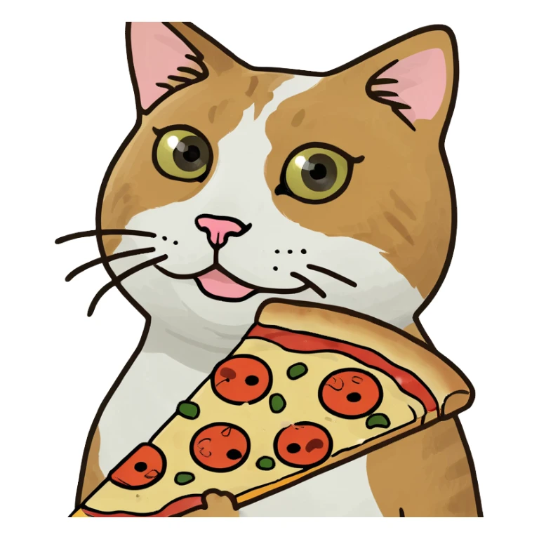 A cat with a pizza sticker