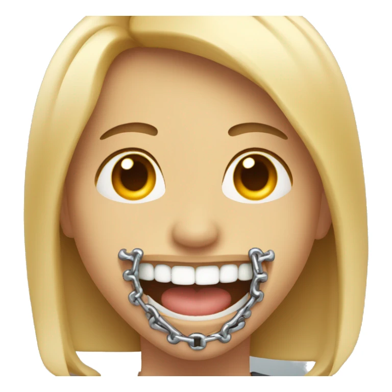 person with metal braces on teeth smiling sticker