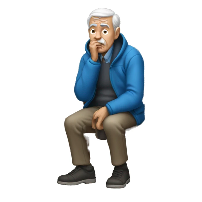 old man with blue jacket sitting forward cryin sticker