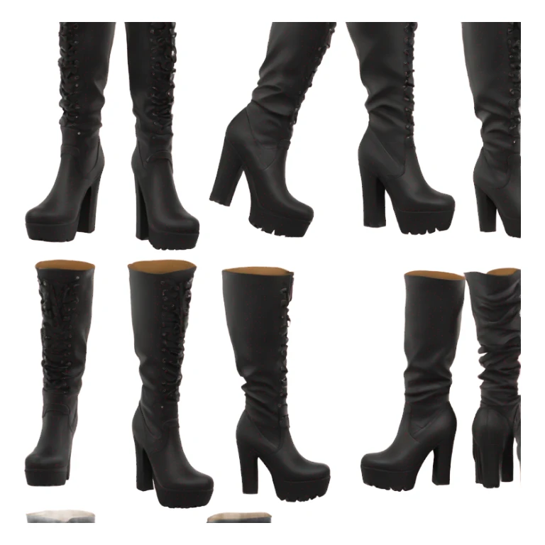 black knee high chunky heel boots sticker