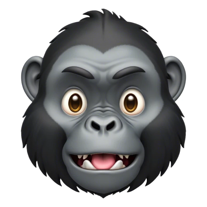 Cinematic Comical mountain Gorilla Portrait Emoji, Head tilted dramatically with an exaggeratedly shocked expression, featuring a stately black and grey mane and wide, comically expressive eyes full of humorous disbelief, Simplified yet hilariously expressive features, highly detailed, glowing with a slightly sassy jungle glow, high shine, dramatic yet playful, stylized with an air of quirky primate attitude, soft glowing outline, capturing the essence of a meme-worthy mountain that appears ready to side-eye its way into viral fame! sticker