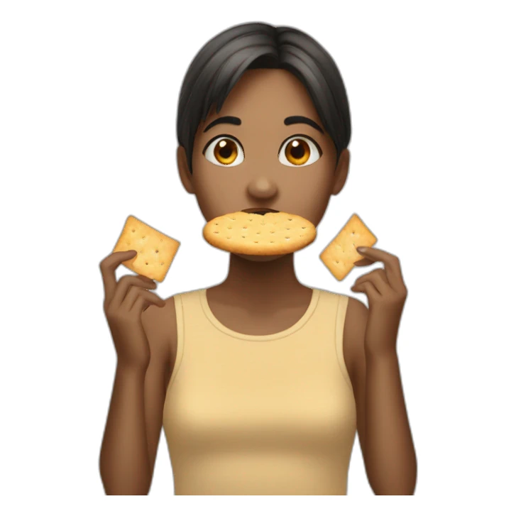 Girl with angru facing eating crackers sticker