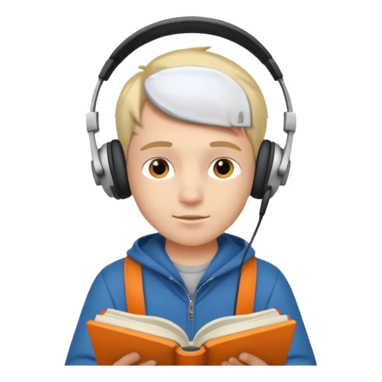 a boy wearing headphone and read book sticker