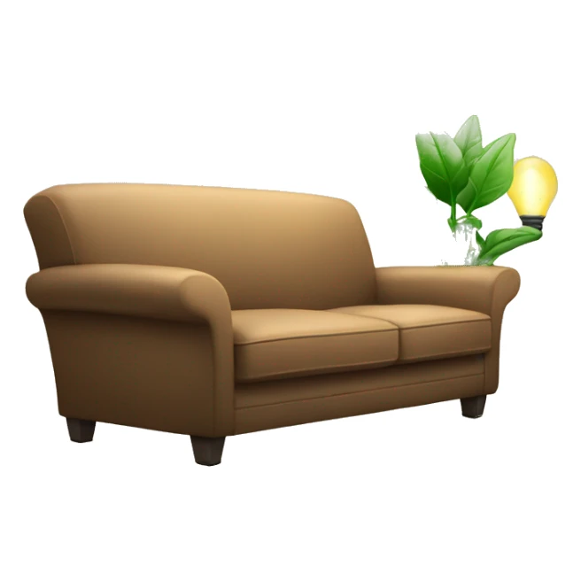 couch with a plant and a lamp sticker