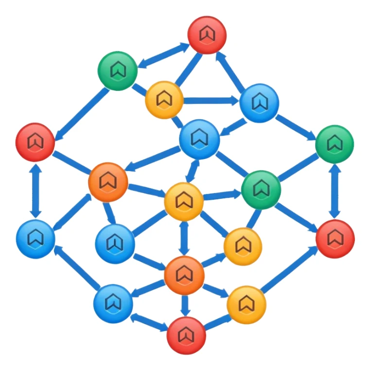 network of tasks linked by arrows representing a complex workflow sticker