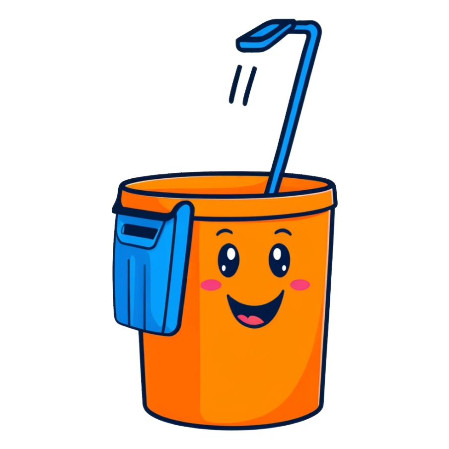 cartoon blue bin with a happy face, waving sticker