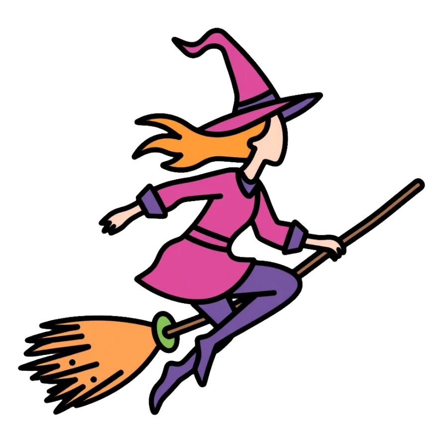 witch on a broom flying sticker