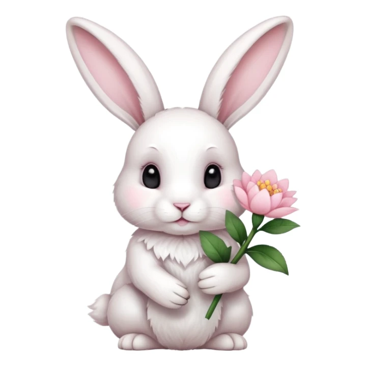 White rabbit holding a light pink flower sticker
