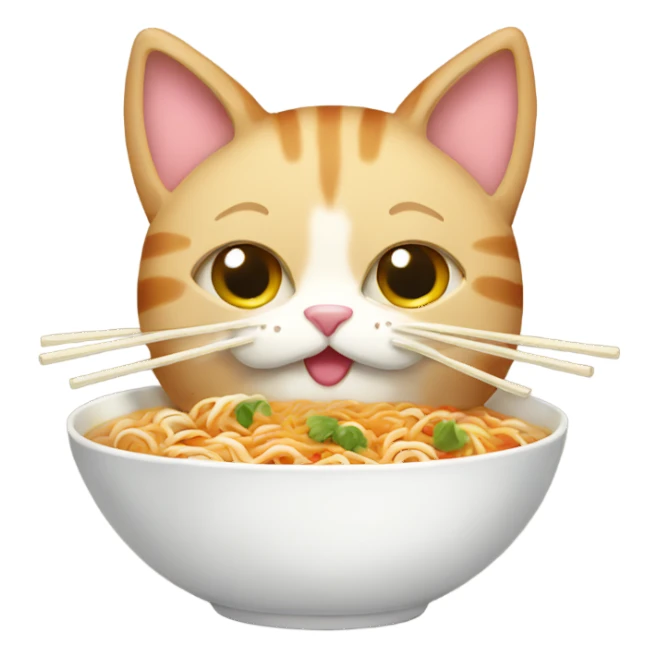 cat enjoying ramen with a bow sticker