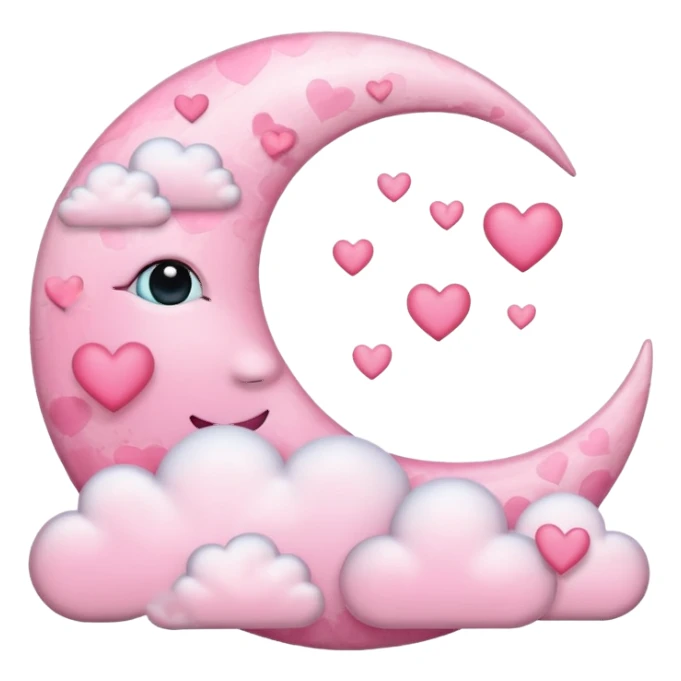 Pink Moon Crescent With Clouds And Hearts sticker
