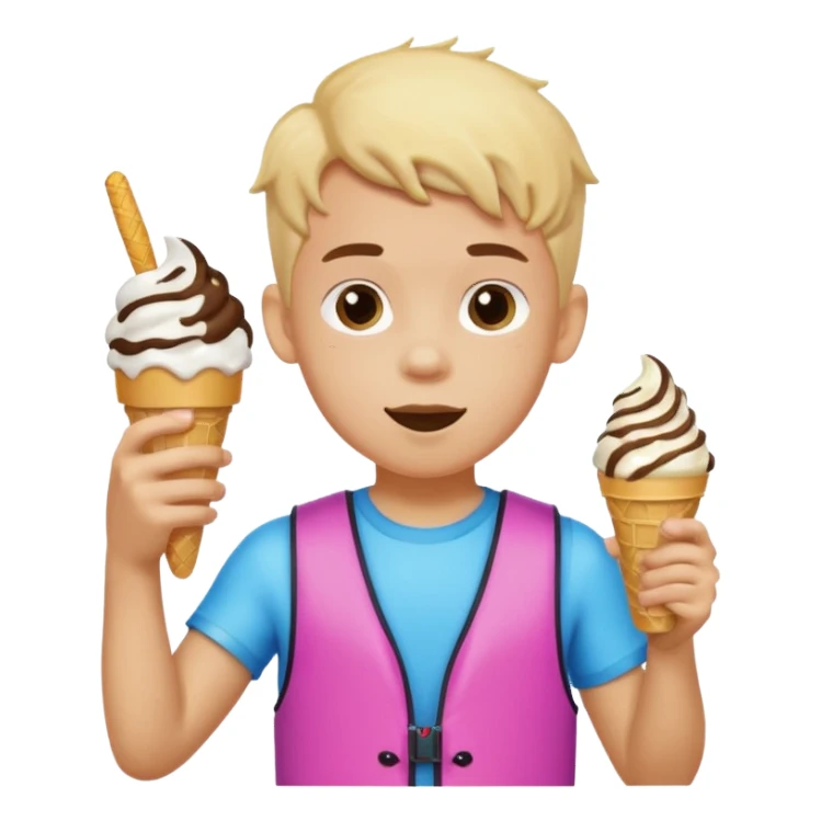 boy kid wearing arm floaties, eating ice cream sticker