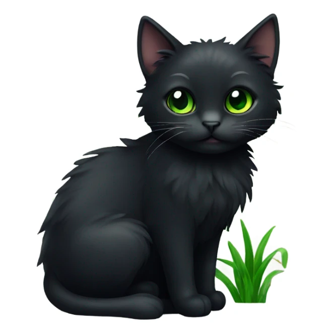 fluffy black cat with green irises  sticker
