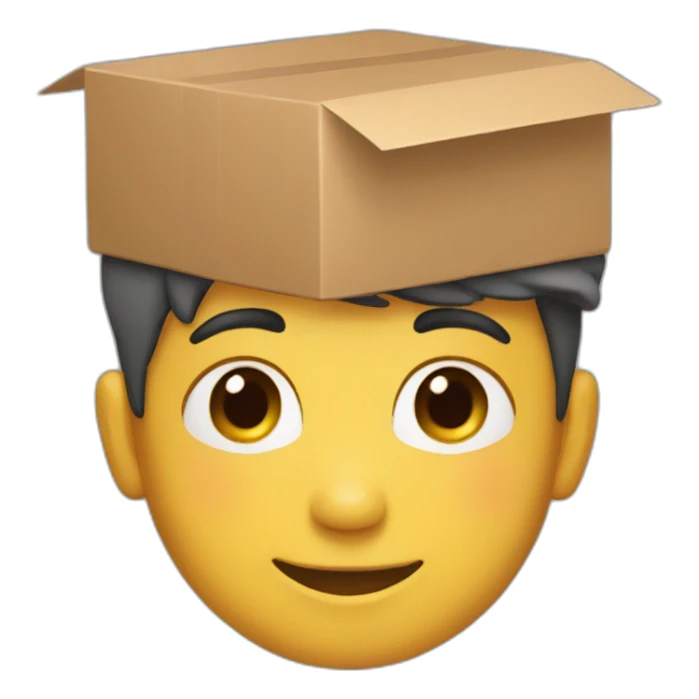 Boy Wearing a box as hat while looking down with a smile and double chin sticker