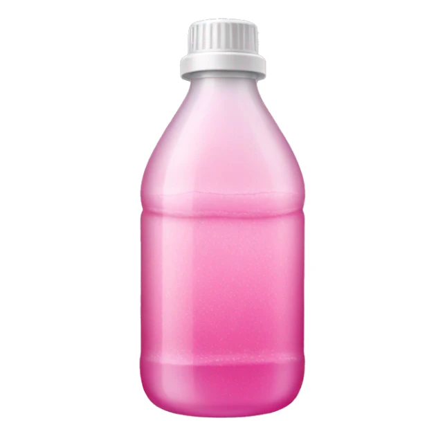 plastic bottle with crystaline pink liquid sticker