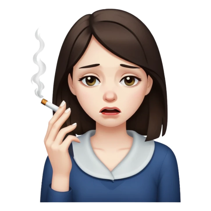 brunette girl dramatically crying with a cigarette  sticker