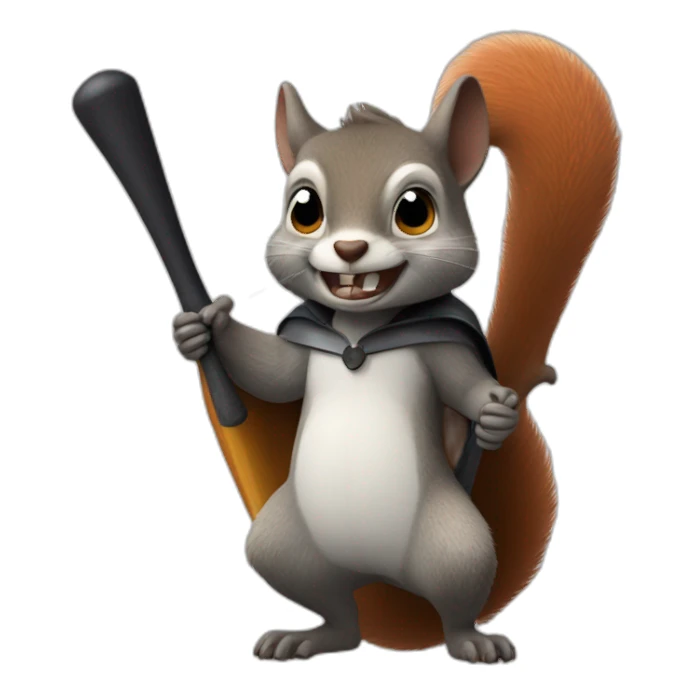 an evil squirrel holds a bat in its paws sticker