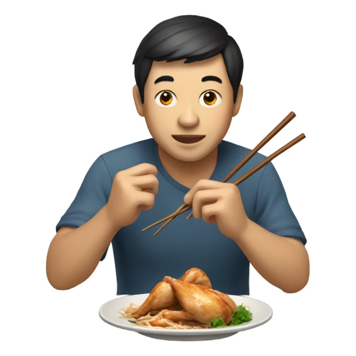 Chinese man eating chicken sticker