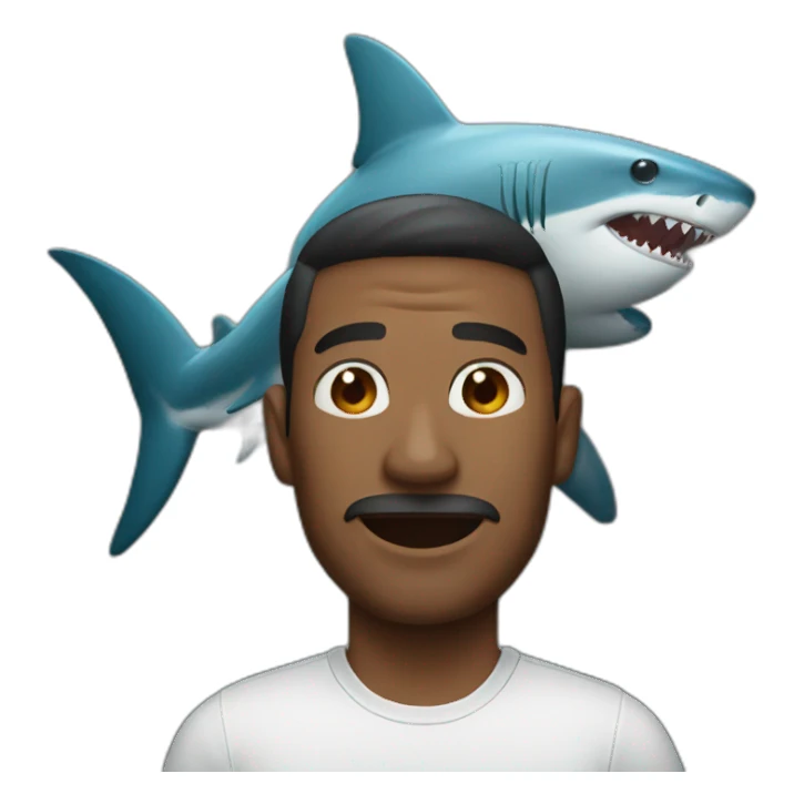 Men with shark head sticker
