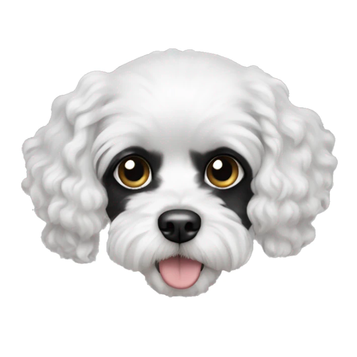Dog white cavapoo with two black ears and black fur around one eye sticker