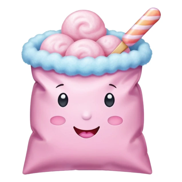 Cotton candy in a bag, packaged fluffy sugar sticker