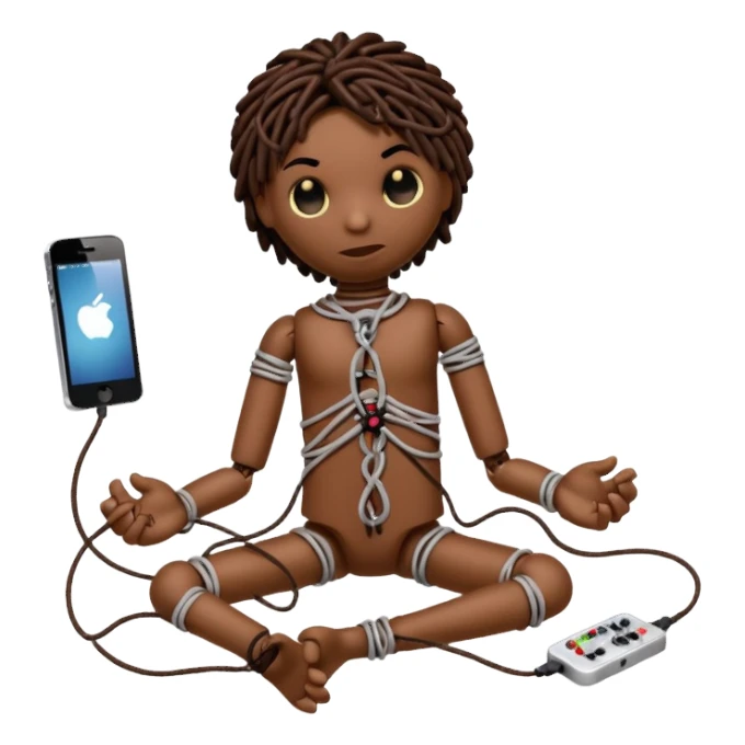 voodoo doll tightly bound with tangled AUX cables. sticker