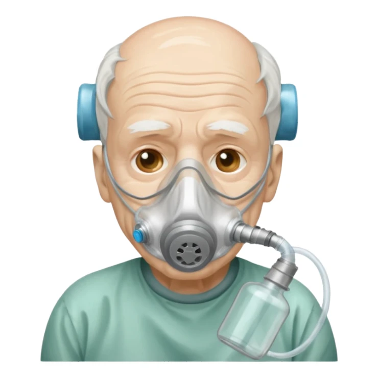 old man with simple emergency oxygen mask  sticker