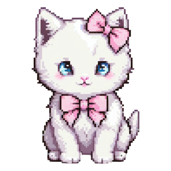 cute fluffy white kitten with a light pink bow sticker