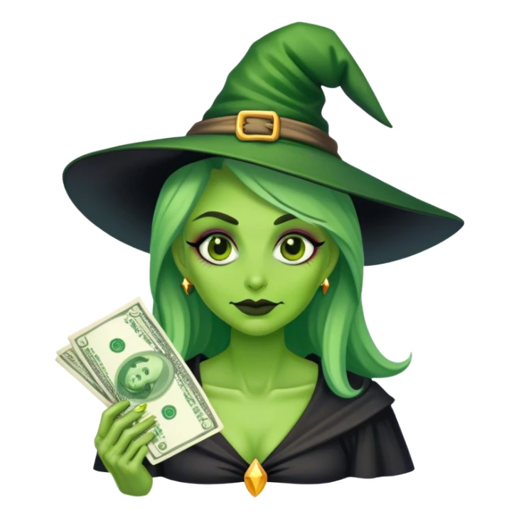 Green witch with cash sticker