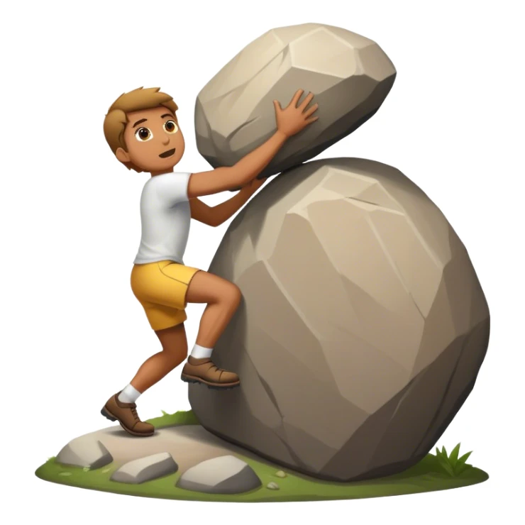 person pushing a big rock up a hill sticker