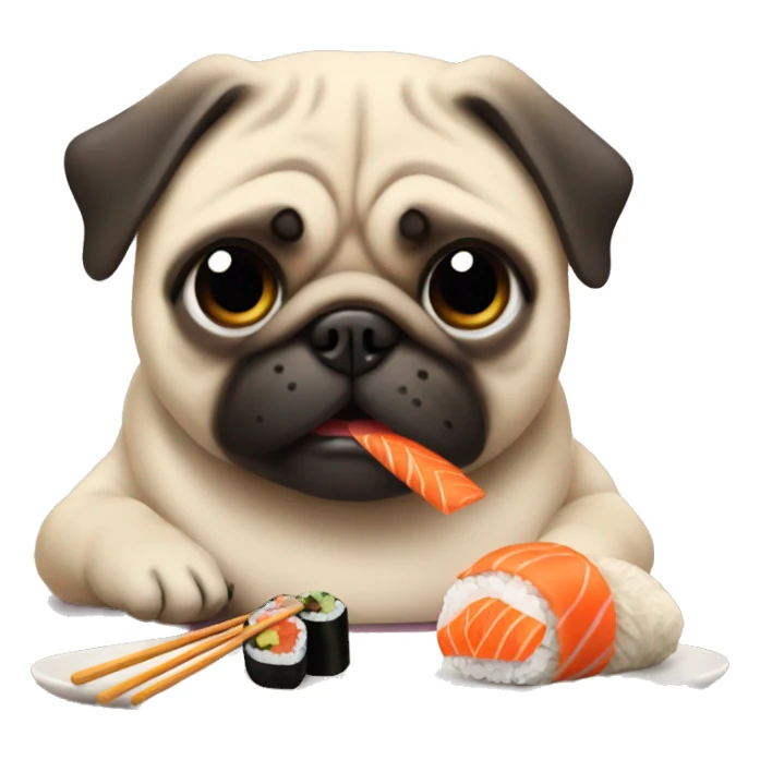 Pug eating sushi  sticker