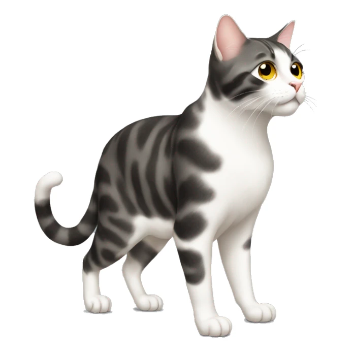 walking cat, full-body, side-profile face, one eye sticker