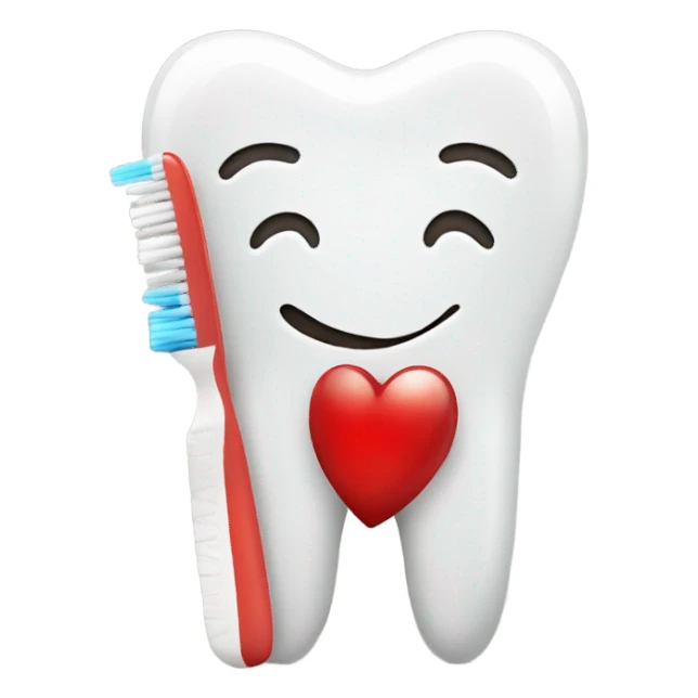 Tooth and toothbrush with red heart  sticker