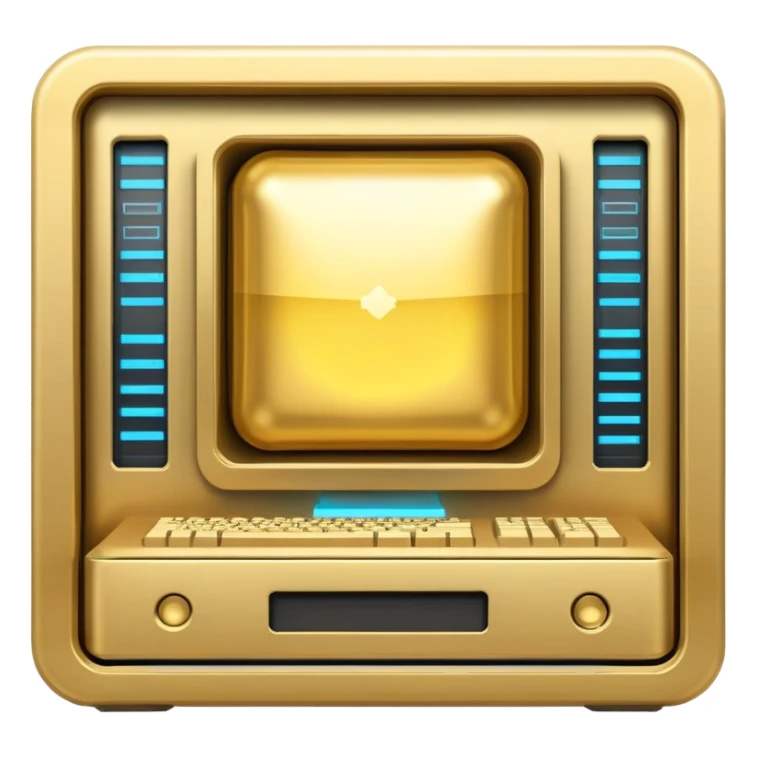 direct frontview golden ancient computer server with holograms sticker